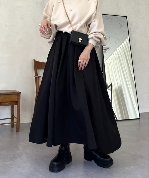 prose verse(プロズヴェール)の「タックフレアスカート(スカート・レディース・ブラック/チャコール/ブラック系その他/アイボリー・MEDIUM)」の2枚目の写真