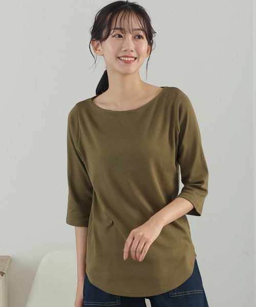 ElegChic（エレグシック）の「ボートネック 七分袖 プルオーバー（Tシャツ/カットソー・レディース・ブラック/カーキ/オフホワイト/チャコールグレー/杢グレー・M/L/XL/3L/4L）」の8枚目の写真