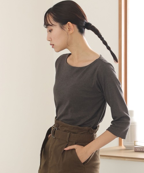 ElegChic（エレグシック）の「ボートネック 七分袖 プルオーバー（Tシャツ/カットソー・レディース・ブラック/カーキ/オフホワイト/チャコールグレー/杢グレー・M/L/XL/3L/4L）」の13枚目の写真
