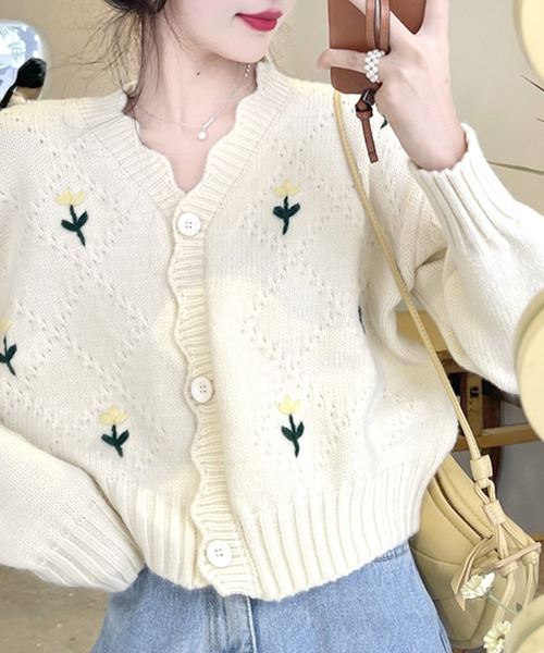 Amulet（アミュレット）の「スカラップカーディガン（カーディガン/ボレロ・レディース・ホワイト/グリーン/ピンク/ブルー/イエロー・FREE）」の2枚目の写真