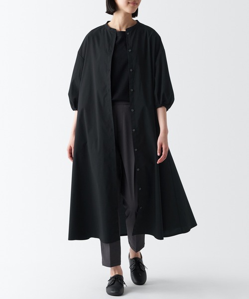 無印良品（ムジルシリョウヒン）の「乾きやすいブロード七分袖ワンピース（ワンピース・レディース・ブラウン系3/ブラック/ライトパープル・XS/L/S/XXL/M/XL）」の4枚目の写真