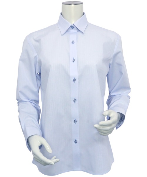 TOKYO SHIRTS(トウキョウシャツ)の「形態安定ノーアイロン レギュラー 長袖ビジネスワイシャツ(ビジネスシャツ・レディース・サックスブルー・S/LL/XL/M/L/XS)」の2枚目の写真