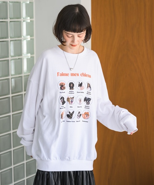 Birthday room（バースデイルーム）の「犬いっぱいトレーナー/スウェットシャツ（スウェット・レディース・ナチュラル/グレー/ホワイト・FREE）」の5枚目の写真