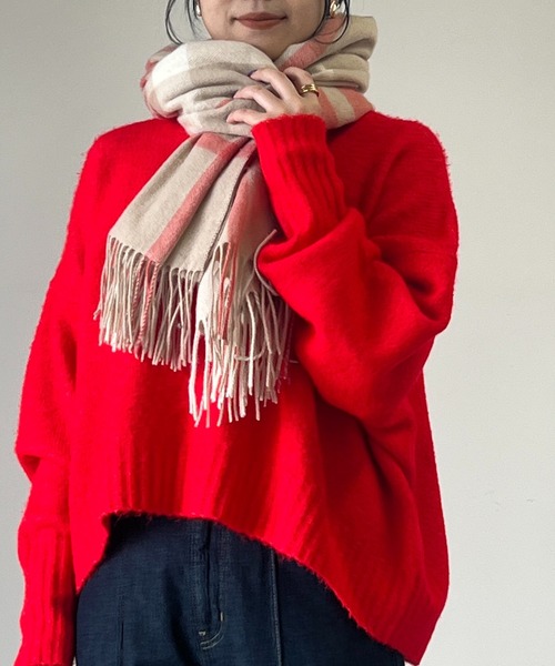 un dix cors（アンディコール）の「ウールチェックストール（ストール/ショール・レディース・グレー/ベージュ・FREE）」の7枚目の写真