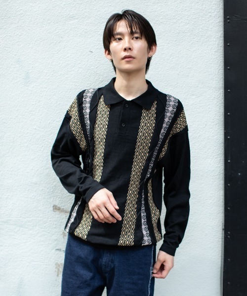 En serio TOKYO(エンソリオトーキョー)の「ヴィンテージライク ジャカードケーブルニットポロ(ニット/セーター・メンズ・ブラック/アイボリー/グレイッシュブルー/ラベンダー・M/L)」の20枚目の写真