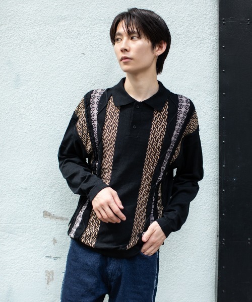 En serio TOKYO(エンソリオトーキョー)の「ヴィンテージライク ジャカードケーブルニットポロ(ニット/セーター・メンズ・ブラック/アイボリー/グレイッシュブルー/ラベンダー・M/L)」の21枚目の写真