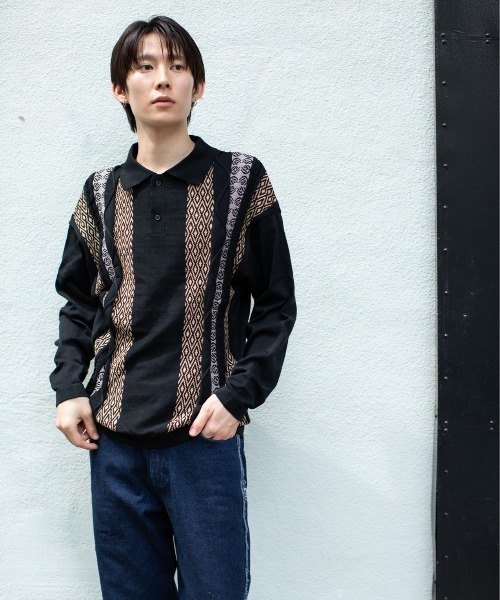En serio TOKYO(エンソリオトーキョー)の「ヴィンテージライク ジャカードケーブルニットポロ(ニット/セーター・メンズ・ブラック/アイボリー/グレイッシュブルー/ラベンダー・M/L)」の22枚目の写真
