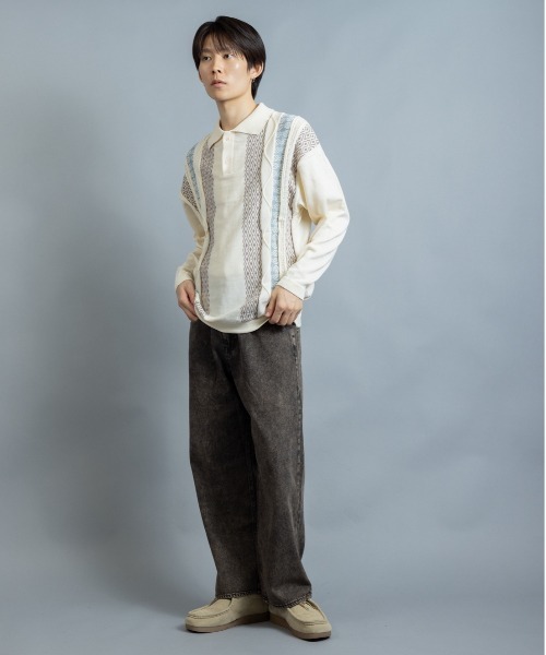 En serio TOKYO(エンソリオトーキョー)の「ヴィンテージライク ジャカードケーブルニットポロ(ニット/セーター・メンズ・ブラック/アイボリー/グレイッシュブルー/ラベンダー・M/L)」の17枚目の写真