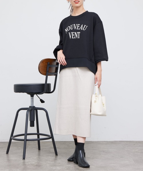 Chez toi（シェトワ）の「軽量ボンディングフロッキーロゴプルオーバー（スウェット・レディース・ブラック/カーキ/アイボリー/バイオレット・FREE）」の8枚目の写真