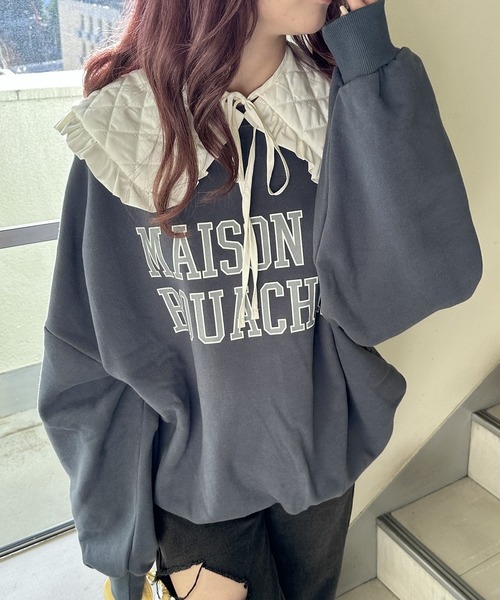 su_do【スード】BLAZER BULLS オーバーサイズスウェット サモス オーバーサイズ スウェットシャツ（グレー/バーガンディ