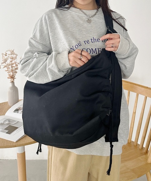 セール】ドローコードギャザーキャンバスショルダーバッグ（ショルダー