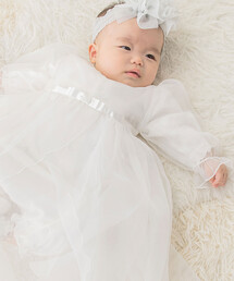 fillot de bebe reduction（フィヨデュベベルダクティオン）の「【 日本製 】オーガンジー袖付きドレス(50~75cm)（その他ベビーウェア）」