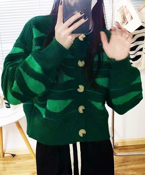 Miniministore(ミニミニストア)の「ニットカーディガン 秋冬レディース 配色(ニット/セーター・レディース・ブラウン/グリーン/アイボリー/ピンク・フリー)」の9枚目の写真