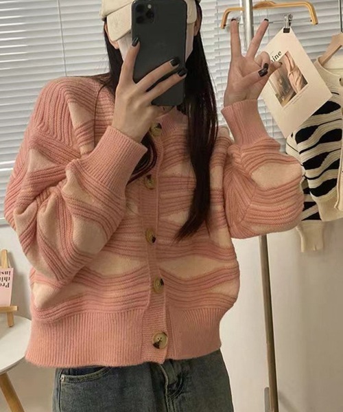Miniministore(ミニミニストア)の「ニットカーディガン 秋冬レディース 配色(ニット/セーター・レディース・ブラウン/グリーン/アイボリー/ピンク・フリー)」の11枚目の写真