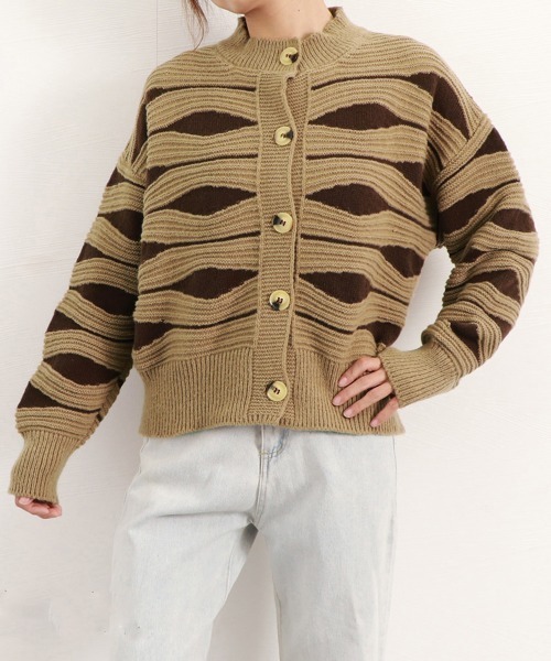 Miniministore(ミニミニストア)の「ニットカーディガン 秋冬レディース 配色(ニット/セーター・レディース・ブラウン/グリーン/アイボリー/ピンク・フリー)」の12枚目の写真