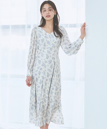 mysty woman | ミモザ柄エンパイアワンピース　104192(ワンピース)