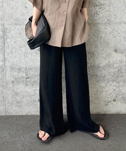 select MOCA by son（セレクトモカバイソン）の「リラックスギャザーワイドパンツ（その他パンツ・レディース・ブラウン/ブラック/アイボリー・FREE）」の3枚目の写真