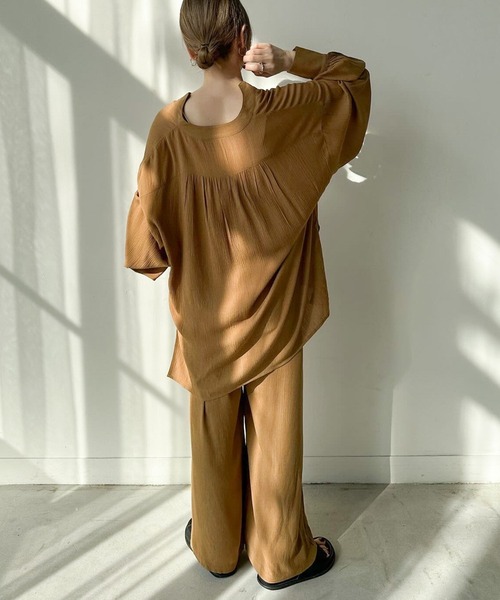 select MOCA by son（セレクトモカバイソン）の「リラックスギャザーワイドパンツ（その他パンツ・レディース・ブラウン/ブラック/アイボリー・FREE）」の8枚目の写真