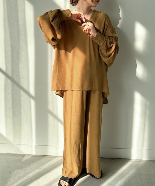 select MOCA by son（セレクトモカバイソン）の「リラックスギャザーワイドパンツ（その他パンツ・レディース・ブラウン/ブラック/アイボリー・FREE）」の5枚目の写真