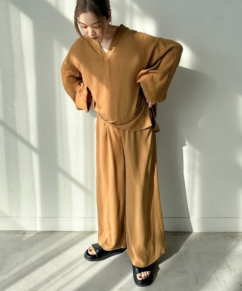 select MOCA by son（セレクトモカバイソン）の「リラックスギャザーワイドパンツ（その他パンツ・レディース・ブラウン/ブラック/アイボリー・FREE）」の7枚目の写真