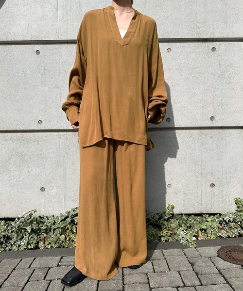 select MOCA by son（セレクトモカバイソン）の「リラックスギャザーワイドパンツ（その他パンツ・レディース・ブラウン/ブラック/アイボリー・FREE）」の14枚目の写真