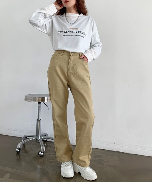 SHEPP(シープ)の「カラー ストレートデニムパンツ(デニムパンツ・レディース・グレー/ピンク/ブラック/ライトブルー/イエロー/ベージュ/ブルー・S/M/L)」の3枚目の写真