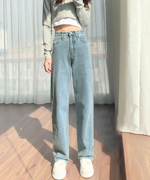 SHEPP(シープ)の「カラー ストレートデニムパンツ(デニムパンツ・レディース・グレー/ピンク/ブラック/ライトブルー/イエロー/ベージュ/ブルー・S/M/L)」の4枚目の写真