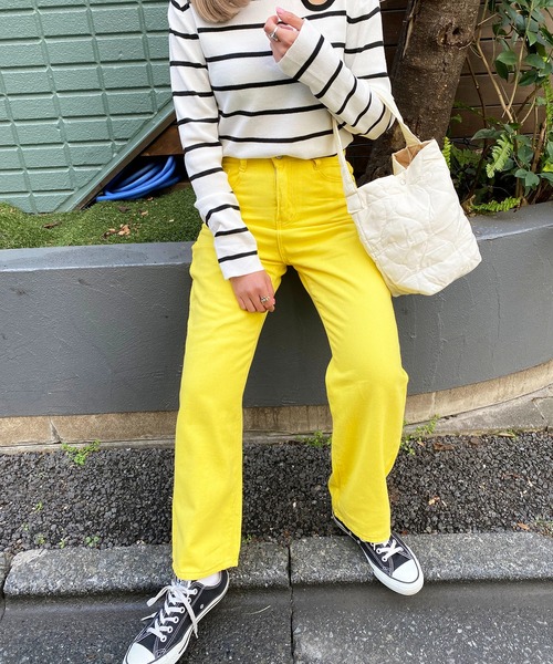 SHEPP(シープ)の「カラー ストレートデニムパンツ(デニムパンツ・レディース・グレー/ピンク/ブラック/ライトブルー/イエロー/ベージュ/ブルー・S/M/L)」の16枚目の写真