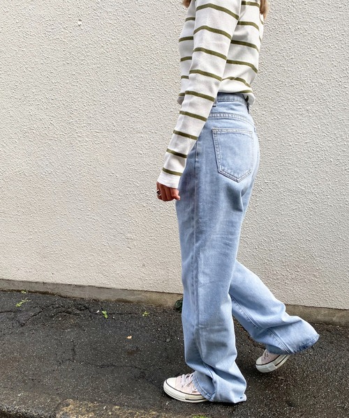 SHEPP(シープ)の「カラー ストレートデニムパンツ(デニムパンツ・レディース・グレー/ピンク/ブラック/ライトブルー/イエロー/ベージュ/ブルー・S/M/L)」の20枚目の写真