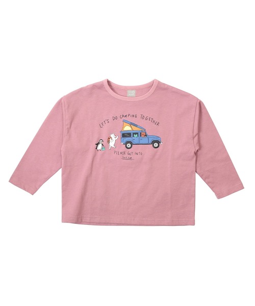 DILASH（ディラッシュ）の「くるま柄ドロップショルダー長袖Tシャツ（Tシャツ/カットソー・キッズ・ベージュ/ピンク・140/130/120/110/100/90/80）」の2枚目の写真