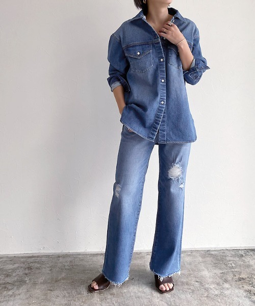 RASW（ラス）の「[RASW]2typeストレートデニムパンツ（デニムパンツ・レディース・ブルー系その他/サックスブルー/ブルー/ブルー系その他2/ブルー系その他3・S/M/L）」の10枚目の写真
