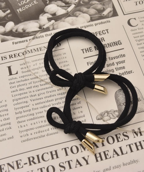 float】 片結びデザイン ブラック×ゴールド へアゴム【2個セット