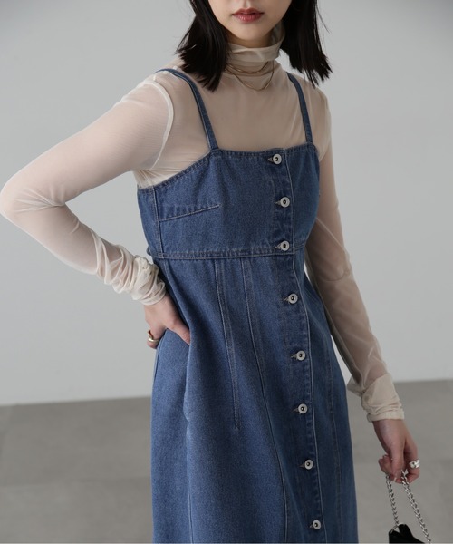 FREE'S MART（フリーズマート）の「[低身長サイズ/Sシリーズ]フロントボタンデニムキャミワンピース（ワンピース・レディース・インディゴブルー/ライトインディゴブルー・SMALL/MEDIUM/X-SMALL）」の4枚目の写真