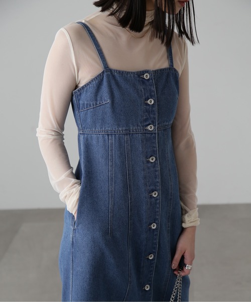 FREE'S MART（フリーズマート）の「[低身長サイズ/Sシリーズ]フロントボタンデニムキャミワンピース（ワンピース・レディース・インディゴブルー/ライトインディゴブルー・SMALL/MEDIUM/X-SMALL）」の8枚目の写真