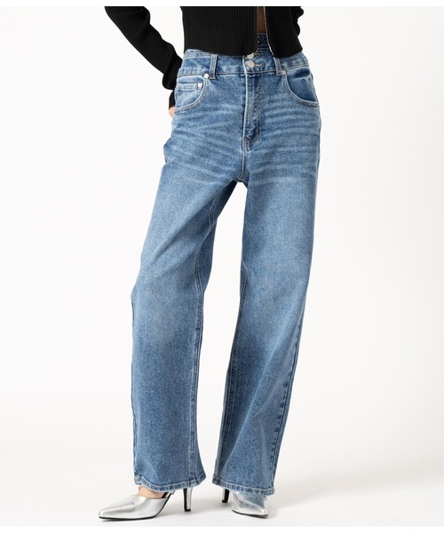ANAP(アナップ)の「3つボタンストレッチストレートパンツ(デニムパンツ・レディース・ブラック/ブルー・M/S)」の2枚目の写真