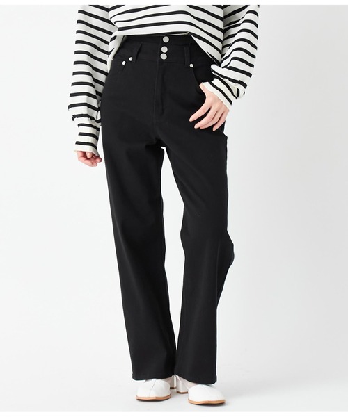 ANAP(アナップ)の「3つボタンストレッチストレートパンツ(デニムパンツ・レディース・ブラック/ブルー・M/S)」の1枚目の写真