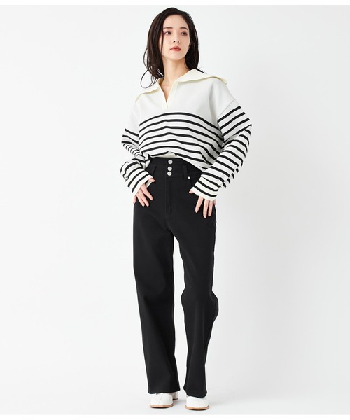 ANAP(アナップ)の「3つボタンストレッチストレートパンツ(デニムパンツ・レディース・ブラック/ブルー・M/S)」の4枚目の写真