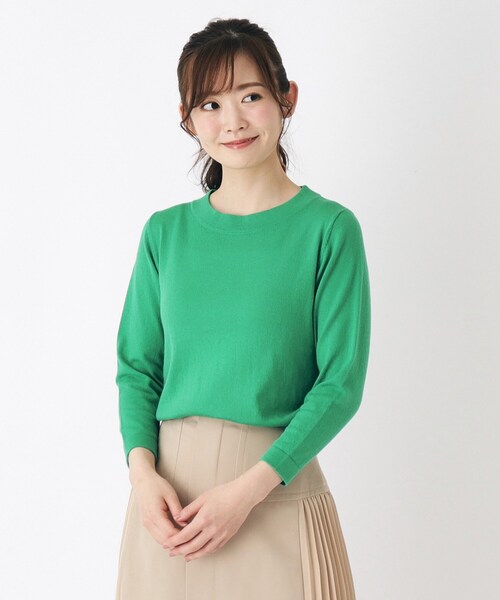LAURA ASHLEY(ローラアシュレイ)の「【マシンウォッシャブル可/コットン混/同素材アイテムあり】ボートネックニット(ニット/セーター・レディース・ホワイト系/グリーン/ネイビー/イエロー・40/38)」の3枚目の写真