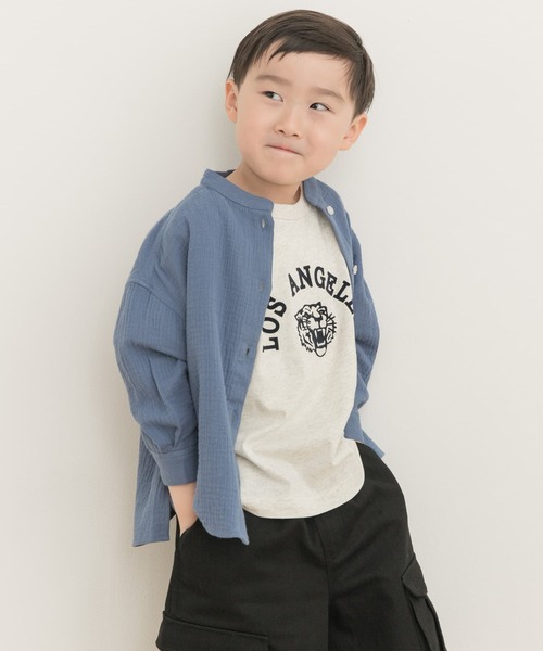 URBAN RESEARCH DOORS（アーバンリサーチドアーズ）の「Wガーゼルーズシャツ(KIDS)（シャツ/ブラウス・キッズ・ブルー/オフホワイト・120/105/135）」の9枚目の写真