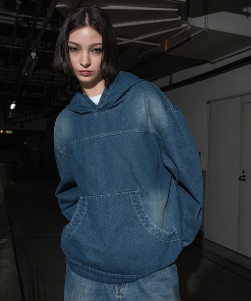 WISH FOR EVER(ウィッシュフォーエバー)の「OVER DYE DENIM HOODIE /オーバーダイデニムフーディ(パーカー・メンズ・インディゴブルー/ブラック・MEDIUM/LARGE)」の20枚目の写真