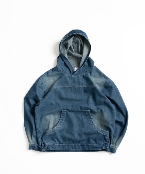 WISH FOR EVER(ウィッシュフォーエバー)の「OVER DYE DENIM HOODIE /オーバーダイデニムフーディ(パーカー・メンズ・インディゴブルー/ブラック・MEDIUM/LARGE)」の5枚目の写真