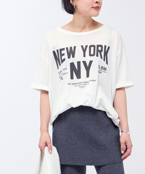 AP STUDIO（エーピーストゥディオ）の「【OFF DUTY】NEW YORK OVERSIZED TEE（Tシャツ/カットソー・レディース・チャコールグレー/ホワイト・FREE）」の13枚目の写真