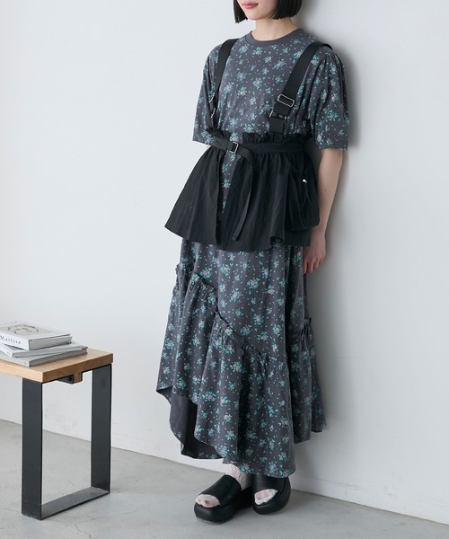 forksy.】フラワープリントフリルワンピース（ワンピース