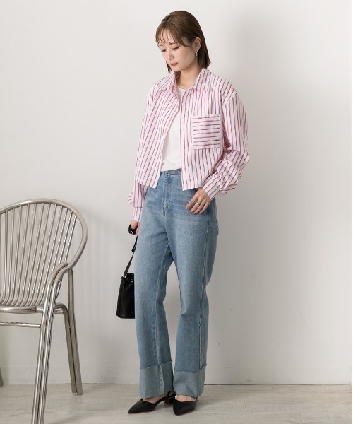 ad thie(アドティエ)の「ポケット付き ストライプ ショート丈シャツ(シャツ/ブラウス・レディース・ホワイト×ブルー/ホワイト×レッド/ホワイト×ネイビー/サックスブルー系・FREE)」の8枚目の写真