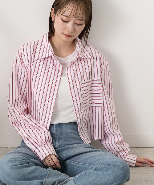 ad thie(アドティエ)の「ポケット付き ストライプ ショート丈シャツ(シャツ/ブラウス・レディース・ホワイト×ブルー/ホワイト×レッド/ホワイト×ネイビー/サックスブルー系・FREE)」の9枚目の写真