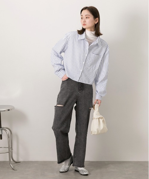 ad thie(アドティエ)の「ポケット付き ストライプ ショート丈シャツ(シャツ/ブラウス・レディース・ホワイト×ブルー/ホワイト×レッド/ホワイト×ネイビー/サックスブルー系・FREE)」の11枚目の写真