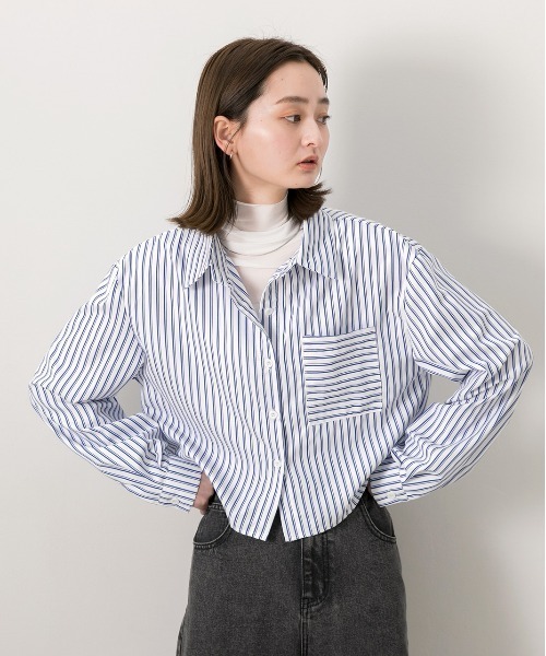 ad thie(アドティエ)の「ポケット付き ストライプ ショート丈シャツ(シャツ/ブラウス・レディース・ホワイト×ブルー/ホワイト×レッド/ホワイト×ネイビー/サックスブルー系・FREE)」の12枚目の写真