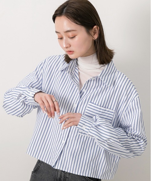 ad thie(アドティエ)の「ポケット付き ストライプ ショート丈シャツ(シャツ/ブラウス・レディース・ホワイト×ブルー/ホワイト×レッド/ホワイト×ネイビー/サックスブルー系・FREE)」の14枚目の写真
