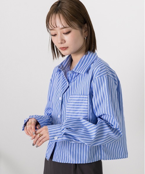 ad thie(アドティエ)の「ポケット付き ストライプ ショート丈シャツ(シャツ/ブラウス・レディース・ホワイト×ブルー/ホワイト×レッド/ホワイト×ネイビー/サックスブルー系・FREE)」の21枚目の写真