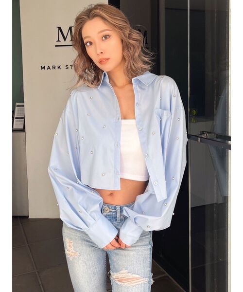 GYDA（ジェイダ）の「ビジュースタッズショートLOOSE シャツ（シャツ/ブラウス・レディース・オフホワイト/ブルー・FREE）」の8枚目の写真